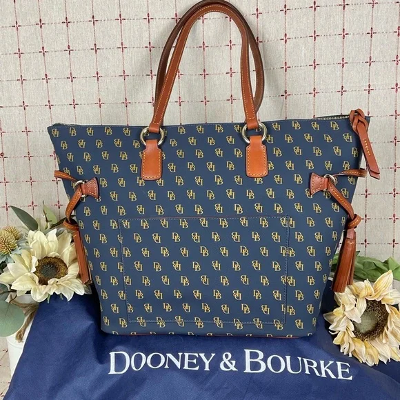 Dooney & Bourke Navy DB Monogram Tassel Executive Tote XL Handbag NG1566 NV New - Picture 2 of 12